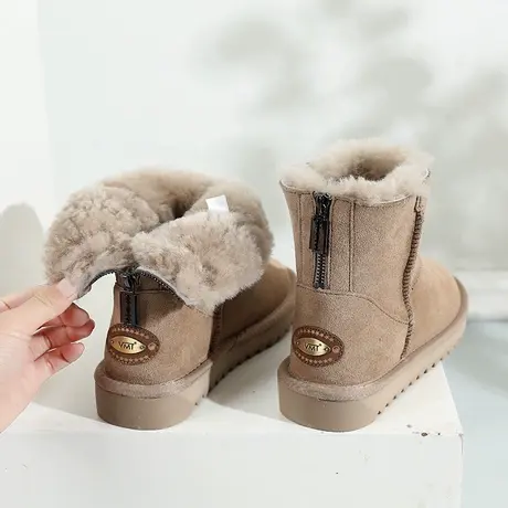 后拉链雪地靴女皮毛一体2024新款中筒靴加厚保暖情侣羊毛大码棉鞋图片