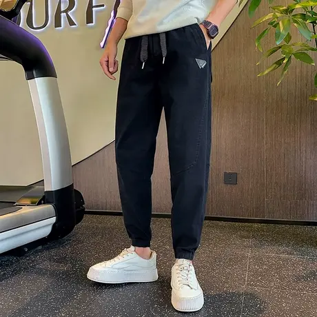 冬款潮牌束脚男裤痞帅贴标设计感加绒宽松休闲裤2023新款哈伦卫裤商品大图