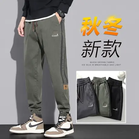 秋冬款军绿色束脚工装休闲长裤男士秋季宽松春秋款男裤子冬季男款商品大图