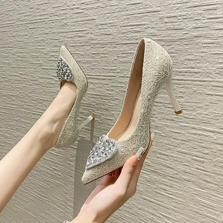 高跟鞋女2024新款秋季水钻尖头宴会仙女风配裙子法式少女细跟单鞋商品大图