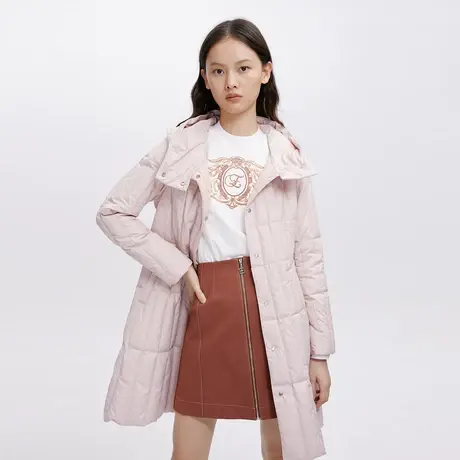 伊芙丽休闲通勤外套连帽长袖单排扣中长款羽绒服女1B9180311商品大图