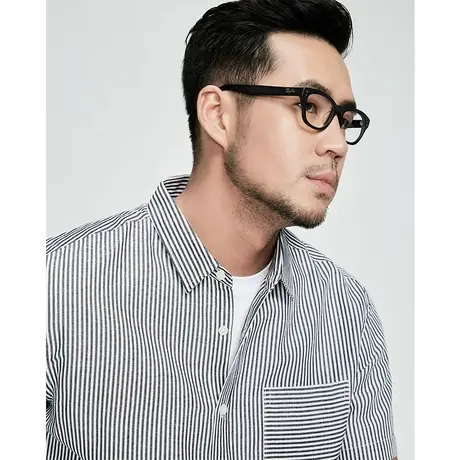 格慕施夏季天丝棉麻凉感舒适短袖衬衫男士休闲条纹大码宽松衬衣服图片