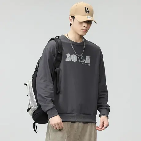 百搭印花长袖卫衣圆领男士休闲卫衣宽松大码男士春秋款休闲卫衣图片