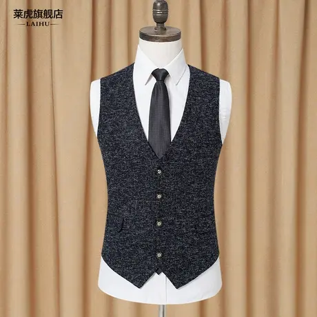 秋冬季时尚休闲西装马甲男士新款修身韩版帅气呢子马夹男背心坎肩商品大图