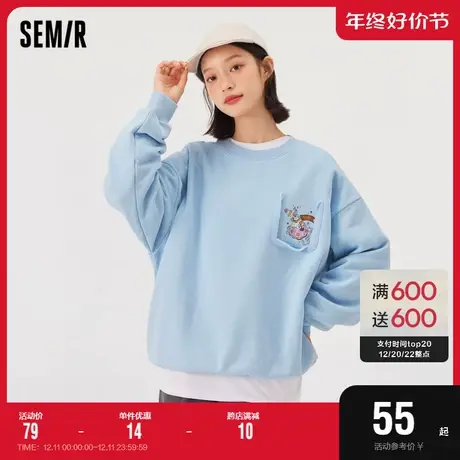 森马卫衣女设计感图案2021冬新款oversize落肩女生抓毛套头衫简约图片