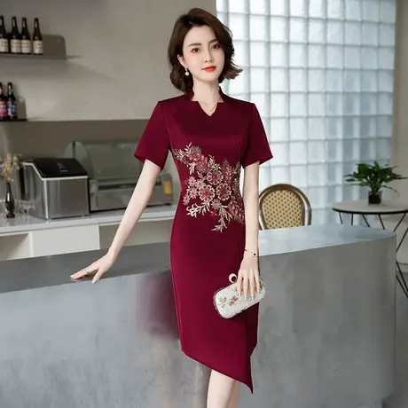 高端结婚高档妈妈婚宴晚礼服喜婆婆装夏季婚礼年轻小个子高贵喜服图片