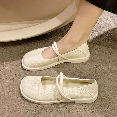 时尚舒适潮流浅口低跟平底单鞋女2024春季新款复古法式玛丽珍鞋子商品大图