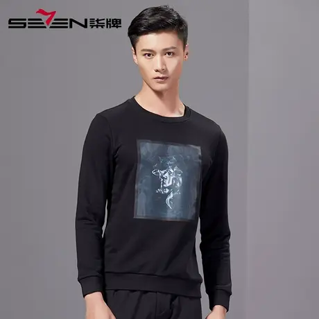 柒牌男装清仓长袖t恤卫衣男时尚贴布青年休闲卫衣上衣男图片
