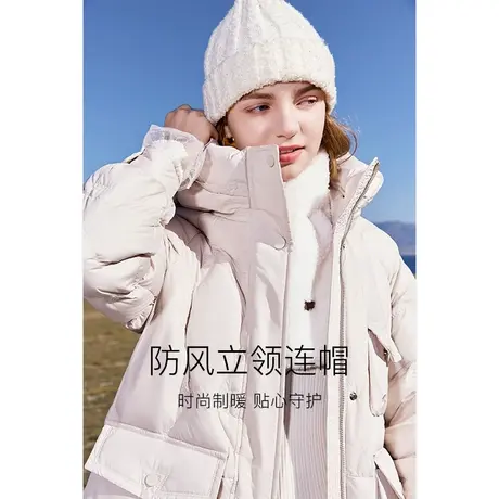 【新年搭配】香影米白羽绒服女中长款2023冬装新款90白鸭绒连帽图片