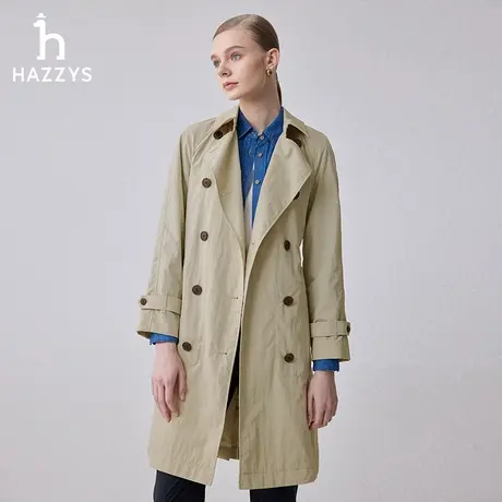 【商场同款】Hazzys哈吉斯2024春季新品宽松版双排扣中长款风衣女图片