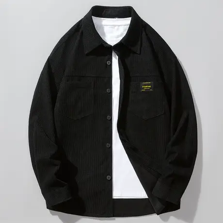 男士加绒衬衫春秋季翻领灯芯绒长袖衬衣新款外套男A薄款上衣夹克图片