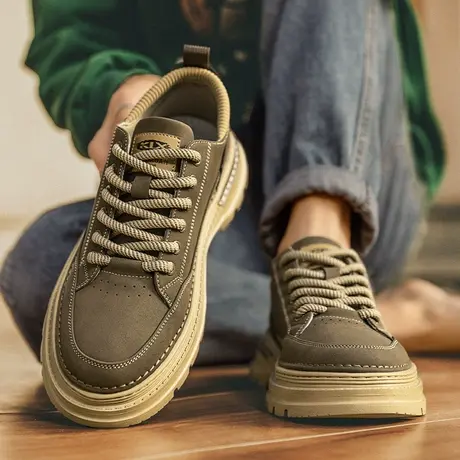 男鞋春秋季潮流韩版休闲真皮板鞋男款英伦工装低帮马丁靴2024新款商品大图