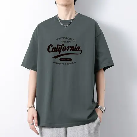 260g重磅纯棉t恤男短袖夏季圆领上衣服美式字母印花宽松全棉半袖商品大图