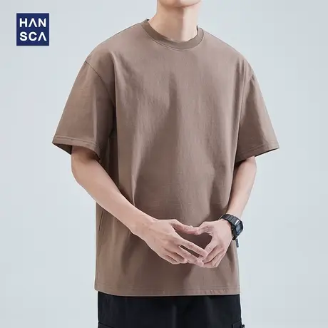 hansca 280g纯棉重磅短袖t恤男夏季基础款纯色圆领宽松半袖打底衫商品大图