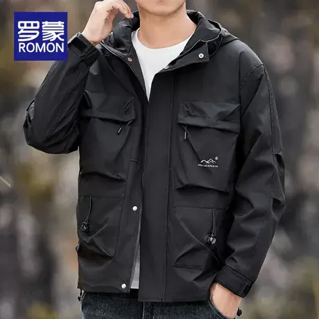 罗蒙工装外套男士春秋季宽松休闲潮牌百搭上衣服连帽冲锋衣夹克男商品大图