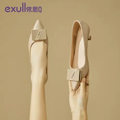 依思Q中跟方扣女鞋2024年春季新款森女风潮流上街女士浅口单鞋子图片