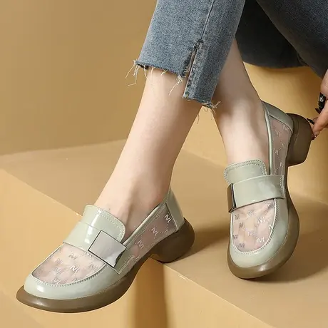 时尚透气真皮胖mm鞋宽胖脚41号大码女凉鞋平底软底软皮2023网纱鞋商品大图