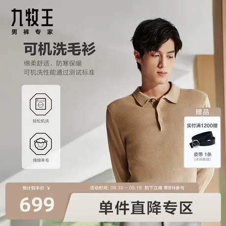 [可机洗]九牧王男装23秋冬新品易打理纯羊毛衫防寒保暖翻领毛衣BN图片