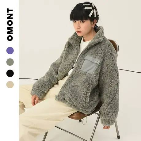 omont蛋挞家 复古羊羔毛外套女秋冬宽松加厚黑色上衣冬季棉衣棉服图片