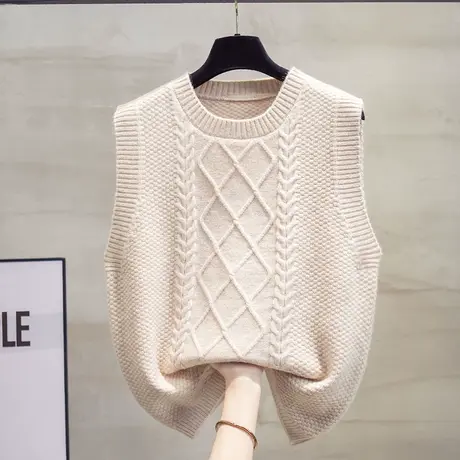 圆领麻花针织马甲背心女2023秋装新款宽松外穿马夹叠穿毛衣坎肩潮商品大图