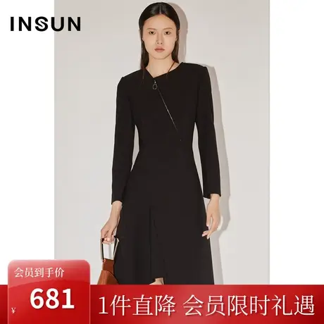 恩裳COVER冬季2022艺术感拉链设计不规则开叉气质A字连衣裙图片