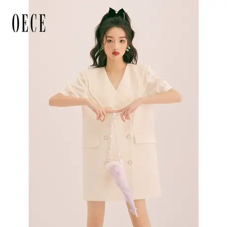 Oece港味复古chic裙子2023春夏季新款女装法式设计感连衣裙西装裙图片