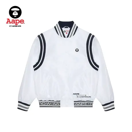 Aape旗舰店男装秋冬拼接条纹字母刺绣宽松版棒球外套7534XXJ商品大图
