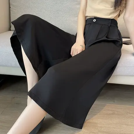 冰丝七分裤女夏季薄款宽松阔腿高腰a字裙裤小个子八分过膝中裤潮商品大图