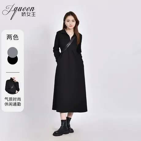 长袖连衣裙女2023秋季新款休闲通勤高腰宽松显瘦拉链高领长款裙子图片