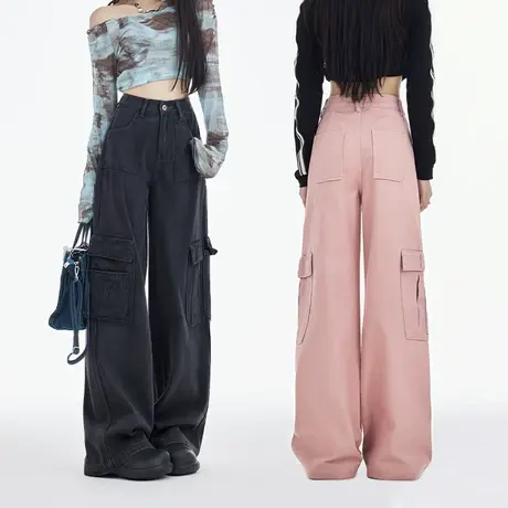 阔腿工装休闲裤女2023年秋季新款高腰显瘦垂感拖地百搭宽松直筒裤商品大图