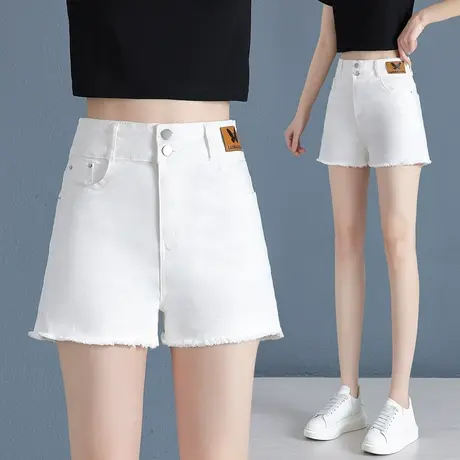 夏季热裤女高腰牛仔裤2023年新款气质a字裤凉感超短裤外穿休闲裤商品大图
