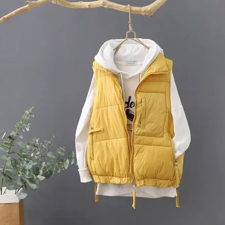 棉马甲女秋冬款立领羽绒棉背心外搭短款坎肩短款宽松马夹外套棉衣图片