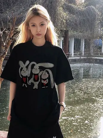 清仓捡漏短袖t恤女宽松百搭半袖夏季新款韩版纯黑五分袖上衣商品大图