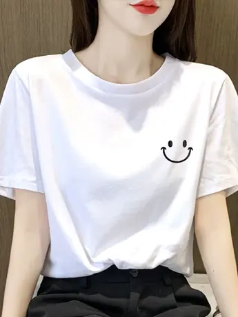 情侣装白色重磅仿棉质感短袖t恤女夏季2023新款日系遮肉百搭上衣图片