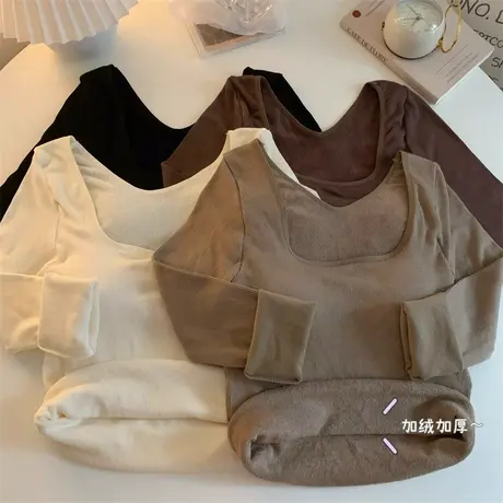 带胸垫加绒加厚长袖T恤2023秋冬爆款保暖上衣今年流行的打底衫女商品大图