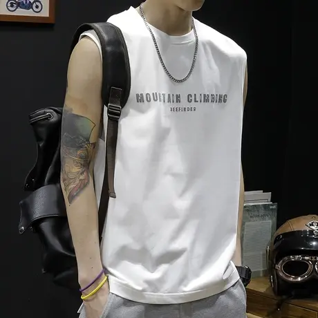 白色汗背心男宽松坎肩男士无袖短袖运动健身篮球ins潮牌大码夏季图片
