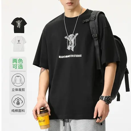 夏季薄款短袖T恤男士情侣装男装上衣服潮流百搭圆领印花2023新款商品大图