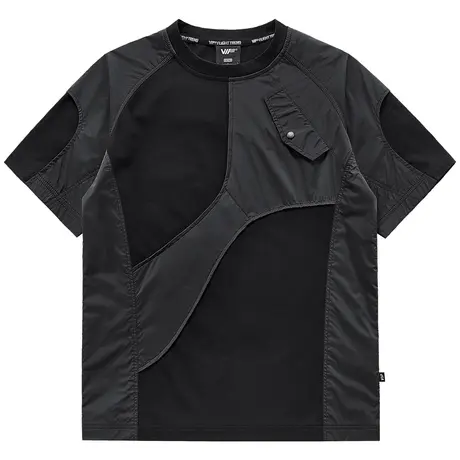 VIP机能短袖T恤男夏季针梭织拼接设计感半袖体恤宽松解构风上衣潮图片