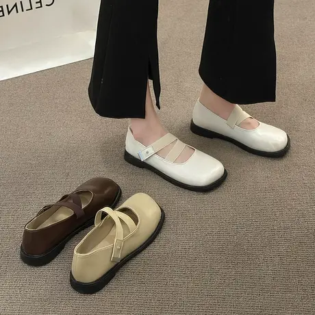 玛丽珍鞋女2023春夏新款方头平底韩版法式温柔英伦风配裙子小皮鞋图片