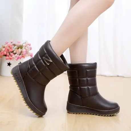 冬季新款雪地靴女中筒加厚防水雪地鞋加绒平底妈妈鞋防滑雪地棉女图片