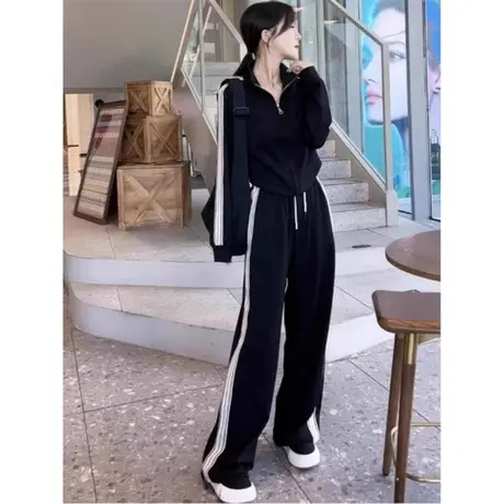 韩版运动服套装女大码胖mm秋季显瘦外套卫衣休闲长裤两件套200斤商品大图