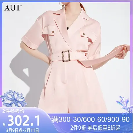 AUI粉色工装风西装连体裤女2024夏季新款时尚休闲气质短款连体衣商品大图