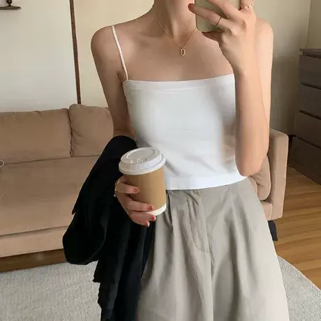 纯色吊带小背心内衣女外穿一字肩小胸聚拢白色美背打底抹胸裹胸秋图片