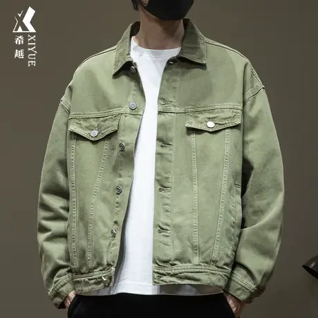 希越阿苏特染牛仔外套男春秋潮牌新款宽松大码夹克男士丹尼茄克服商品大图