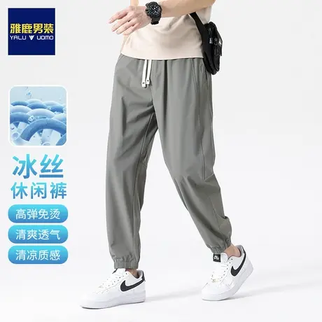 雅鹿休闲裤男士2024春秋季新款潮流宽松束脚运动裤抽绳卫裤长裤子商品大图