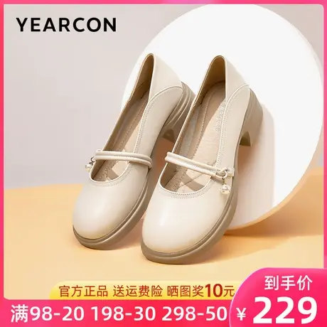 意尔康女鞋2024新款春季玛丽珍小皮鞋女真皮粗跟中跟浅口单鞋时尚商品大图
