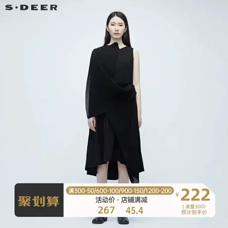 sdeer圣迪奥新款肌理拼接无袖连衣裙S20281275图片