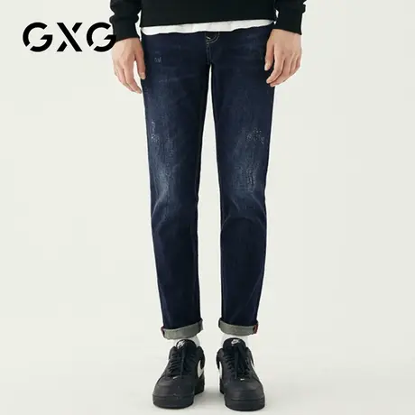 【新款】GXG男装 秋季蓝色休闲牛仔长裤10C105005D商品大图