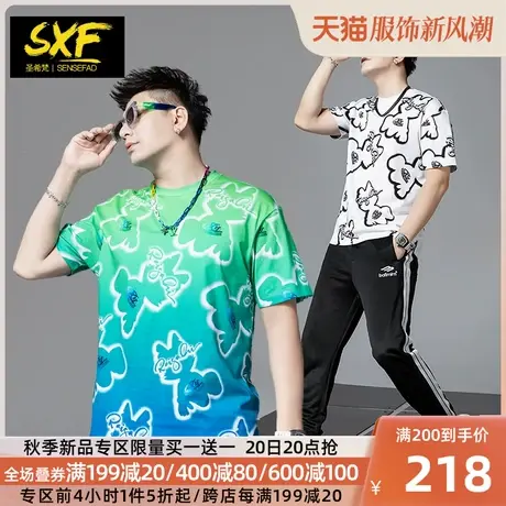 SXF圣希梵男士T恤夏季2023新款纯棉潮牌宽松卡通印花上衣服短袖男商品大图