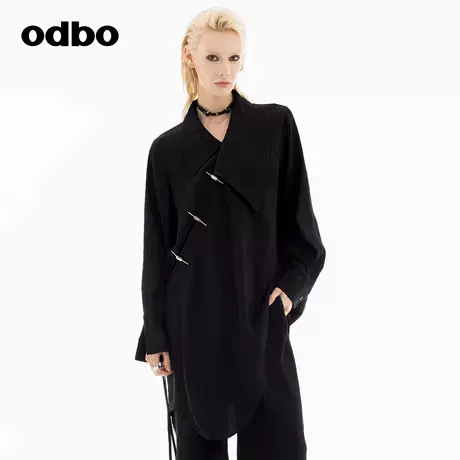 odbo/欧迪比欧时尚设计感小众上衣女2024秋新款不对称西装领外套商品大图